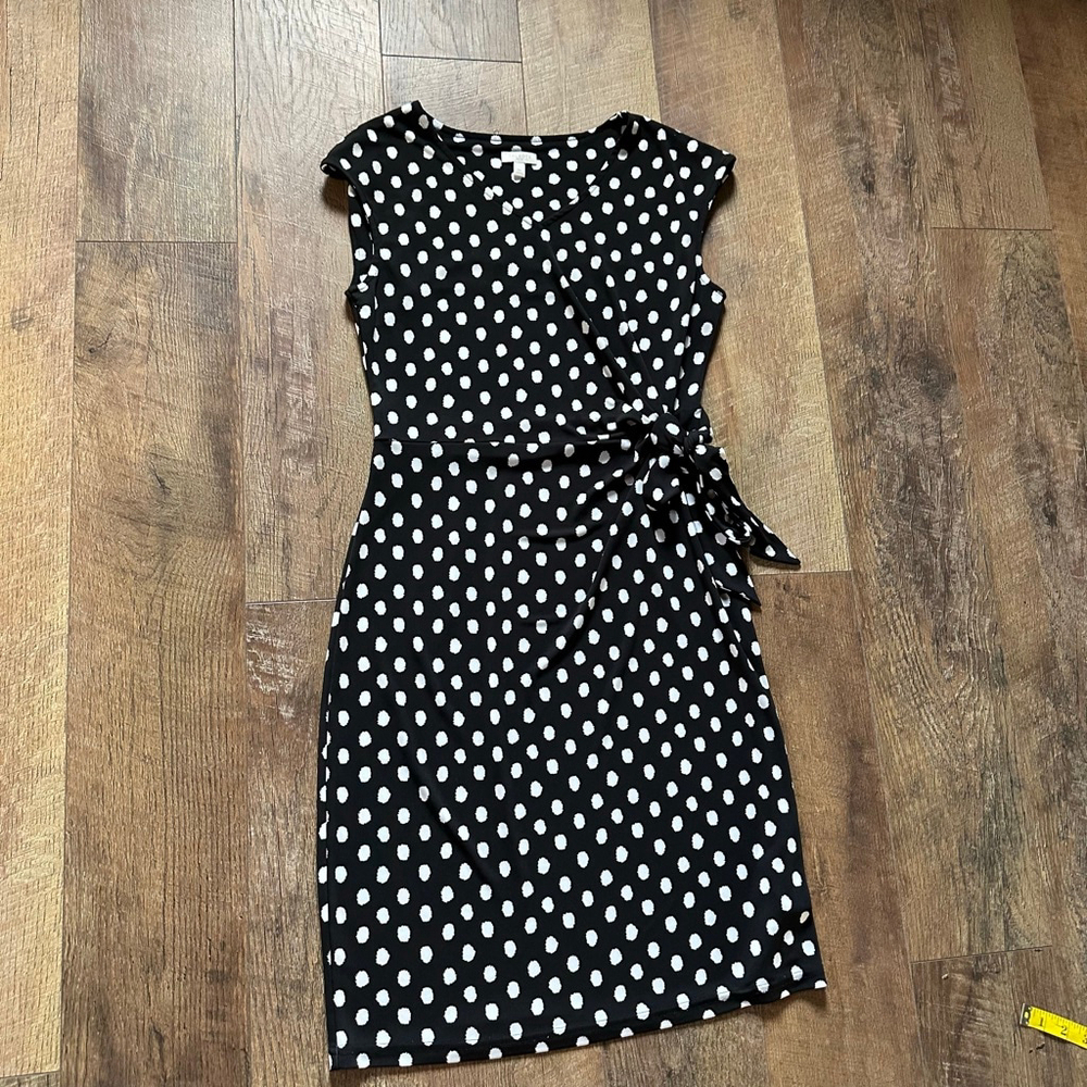 Women's Talbots Petite MP Black White Polka Dot Wrap Dress